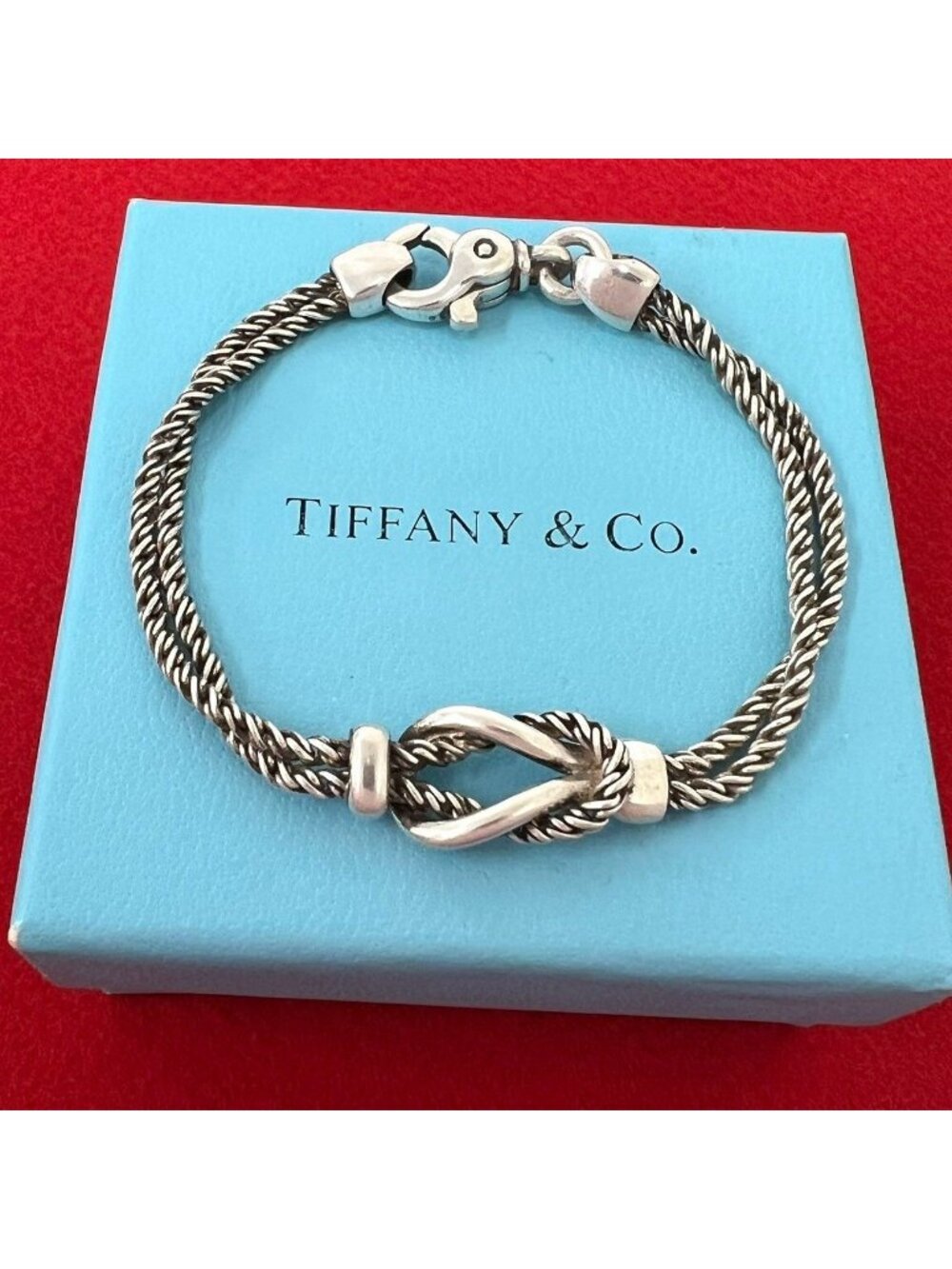 Tiffany & Co Vintage Double Rope Center Knot Bracelet 925 Sterling Silver